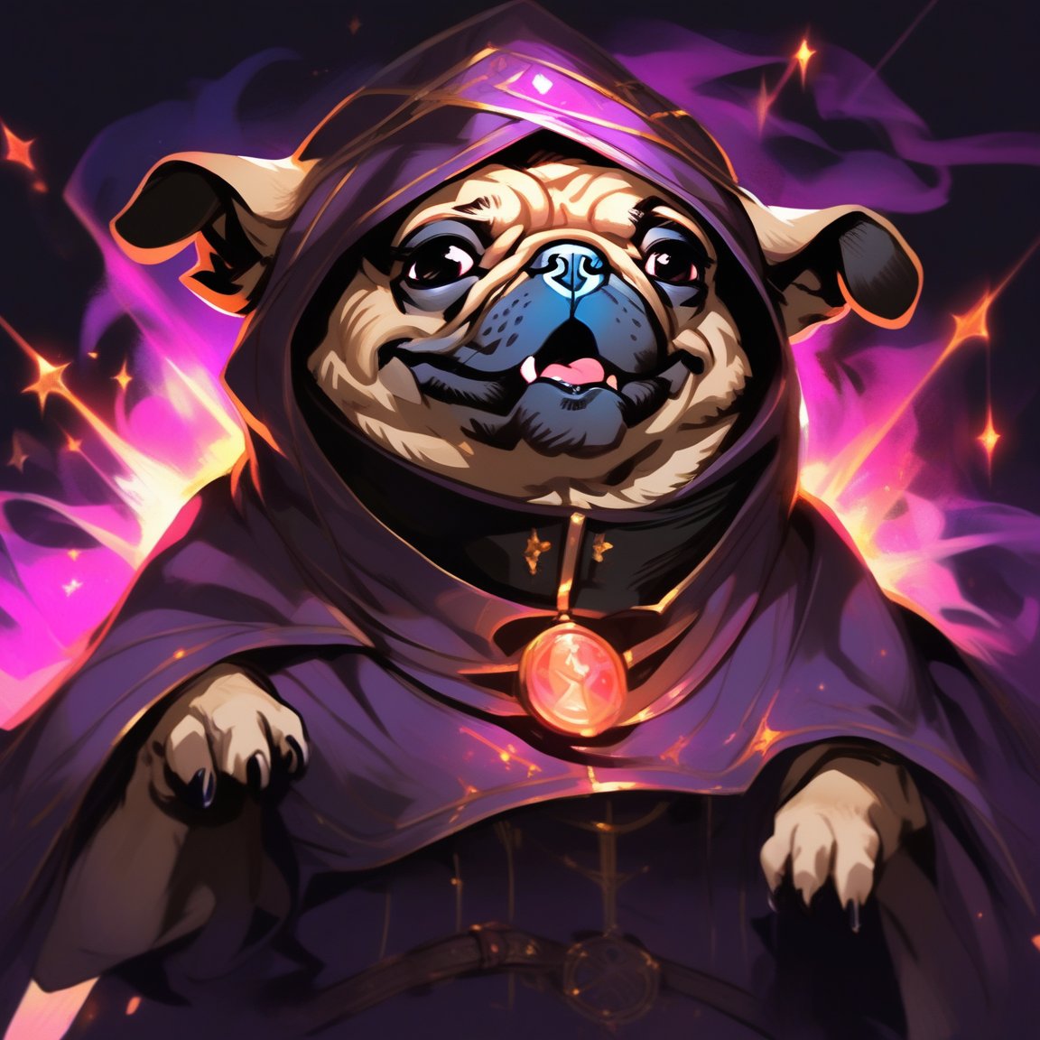 portrait art style, sketch, fantasy, magic fight, magic light, modern outfit, Pug dog , <lora:SDVN-LoraXL-Portrait_Art:1>, (masterpiece,best quality)