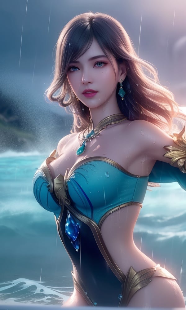 (,1girl, ,best quality, )<lora:DA_水冰儿-斗罗大陆:0.6>,, ,masterpiece((((1girl, solo, medium breasts, ,solo focus, wet,sweat, ocean,rain, water drop, )))) (, , sweatdrop, flying sweatdrops, sweating profusely,colorful drop \(module\), ) ,ultra realistic 8k cg, flawless, clean, masterpiece, professional artwork, famous artwork, cinematic lighting, cinematic bloom, perfect face, beautiful face, fantasy, dreamlike, unreal, science fiction, luxury, jewelry, diamond, gold, pearl, gem, sapphire, ruby, emerald, intricate detail, delicate pattern, charming, alluring, seductive, erotic, enchanting, hair ornament, necklace, earrings, bracelet, armlet,halo,