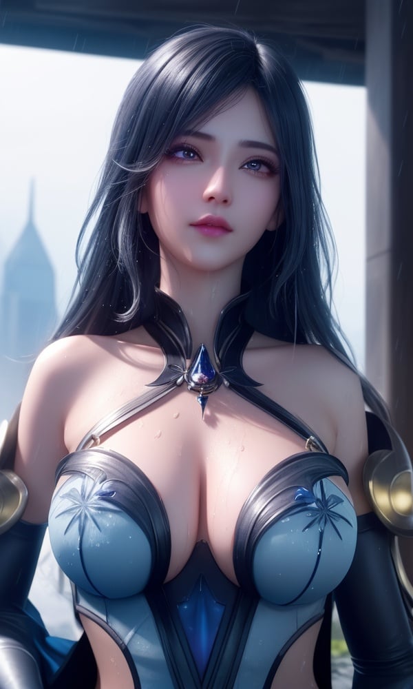 (,1girl, ,best quality, )<lora:DA_水冰儿-斗罗大陆:0.6>,, ,masterpiece, fantasy, realistic,science fiction,mole, ultra realistic 8k cg, ,tamari \(flawless\),  medium breasts  ,building, bare_shoulders, eyelashes,magic,hydrokinesis,sweat, wet, rain, ,       (()), (),