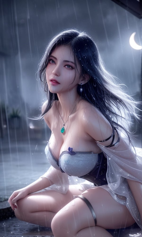 (,1girl, ,best quality, )<lora:DA_水冰儿-斗罗大陆:0.7>,, ,ultra realistic 8k cg, flawless,  tamari \(flawless\), professional artwork, famous artwork, cinematic lighting, cinematic bloom, perfect face, beautiful face, fantasy, dreamlike, unreal, science fiction,  luxury, jewelry, diamond, pearl, gem, sapphire, ruby, emerald, intricate detail, delicate pattern, charming, alluring, seductive, erotic, enchanting, hair ornament, necklace, earrings, bracelet, armlet,halo,masterpiece, fantasy, realistic,science fiction,mole,  medium breasts,cherry blossoms,wet clothes,lace, lace trim,   lace-trimmed legwear,(((Best quality, masterpiece, ultra high res, (photorealistic:1.4), raw photo, 1girl, wet clothes, rain, sweat, ,wet, night, moon,  )))  (()), (),