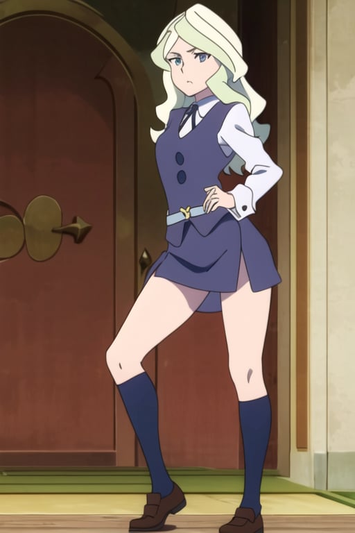  diana cavendish, luna nova uniform, (masterpiece, best quality), school uniform, miniskirt, kneehighs,  thighs,  