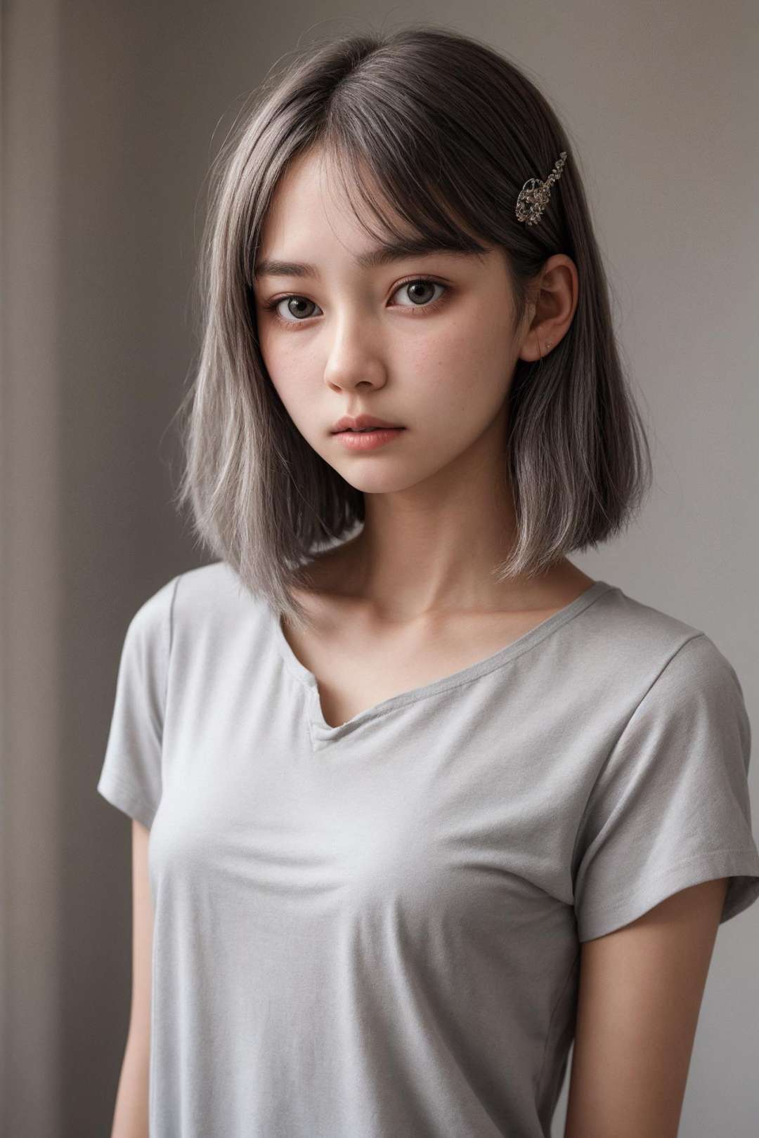 a small breasts and short hair girl,  She is 18 years old,  grey hair by HanaFuusen on Tensor.Art