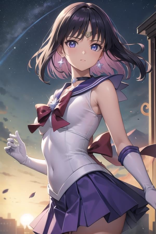 sailorsaturn, <lora:sailorsaturn-lora-nochekaiser:1>,sailor saturn, (purple eyes:1.1), short hair, purple hair, circlet,BREAK brooch, choker, earrings, gloves, jewelry, magical girl, miniskirt, purple sailor collar, sailor collar, sailor senshi uniform, skirt, star choker, white gloves,BREAK outdoors, night, sky, star \(sky\), moon,BREAK looking at viewer, (cowboy shot:1.5),BREAK <lyco:GoodHands-beta2:1>, (masterpiece:1.2), best quality, high resolution, unity 8k wallpaper, (illustration:0.8), (beautiful detailed eyes:1.6), extremely detailed face, perfect lighting, extremely detailed CG, (perfect hands, perfect anatomy),