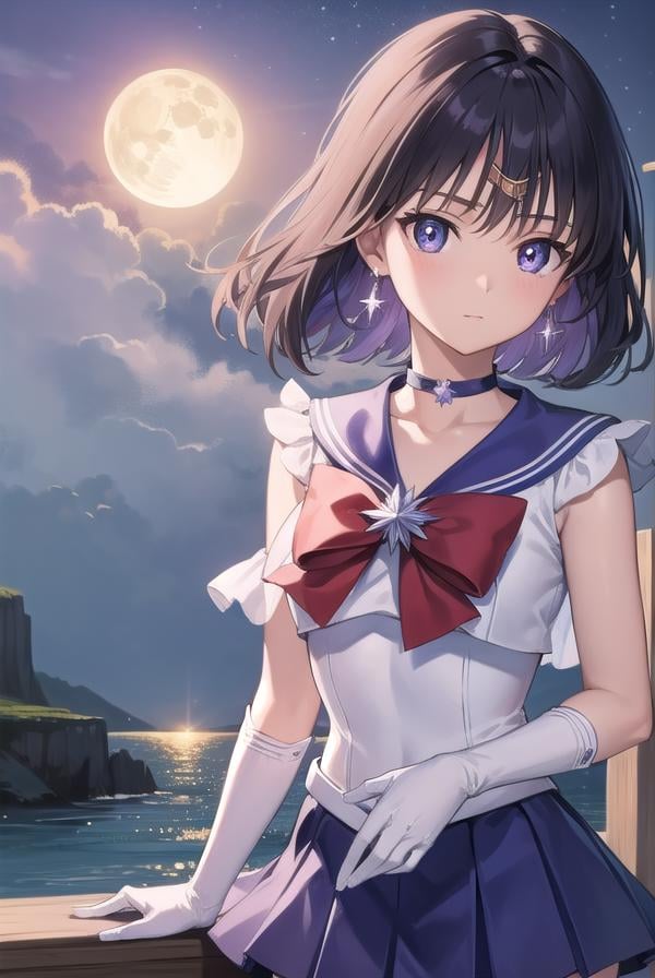 sailorsaturn, <lora:sailorsaturn-lora-nochekaiser:1>,sailor saturn, (purple eyes:1.1), short hair, purple hair, circlet,BREAK brooch, choker, earrings, gloves, jewelry, magical girl, miniskirt, purple sailor collar, sailor collar, sailor senshi uniform, skirt, star choker, white gloves,BREAK outdoors, night, sky, star \(sky\), moon,BREAK looking at viewer, (cowboy shot:1.5),BREAK <lyco:GoodHands-beta2:1>, (masterpiece:1.2), best quality, high resolution, unity 8k wallpaper, (illustration:0.8), (beautiful detailed eyes:1.6), extremely detailed face, perfect lighting, extremely detailed CG, (perfect hands, perfect anatomy),