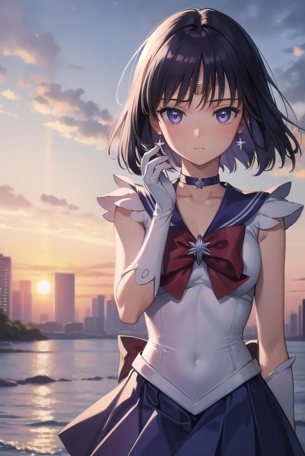 sailorsaturn, <lora:sailorsaturn-lora-nochekaiser:1>,sailor saturn, (purple eyes:1.1), short hair, purple hair, circlet,BREAK brooch, choker, earrings, gloves, jewelry, magical girl, miniskirt, purple sailor collar, sailor collar, sailor senshi uniform, skirt, star choker, white gloves,BREAK outdoors, night, sky, star \(sky\), moon,BREAK looking at viewer, (cowboy shot:1.5),BREAK <lyco:GoodHands-beta2:1>, (masterpiece:1.2), best quality, high resolution, unity 8k wallpaper, (illustration:0.8), (beautiful detailed eyes:1.6), extremely detailed face, perfect lighting, extremely detailed CG, (perfect hands, perfect anatomy),