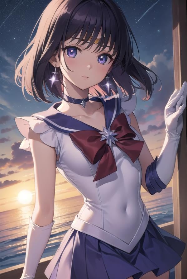 sailorsaturn, <lora:sailorsaturn-lora-nochekaiser:1>,sailor saturn, (purple eyes:1.1), short hair, purple hair, circlet,BREAK brooch, choker, earrings, gloves, jewelry, magical girl, miniskirt, purple sailor collar, sailor collar, sailor senshi uniform, skirt, star choker, white gloves,BREAK outdoors, night, sky, star \(sky\), moon,BREAK looking at viewer, (cowboy shot:1.5),BREAK <lyco:GoodHands-beta2:1>, (masterpiece:1.2), best quality, high resolution, unity 8k wallpaper, (illustration:0.8), (beautiful detailed eyes:1.6), extremely detailed face, perfect lighting, extremely detailed CG, (perfect hands, perfect anatomy),