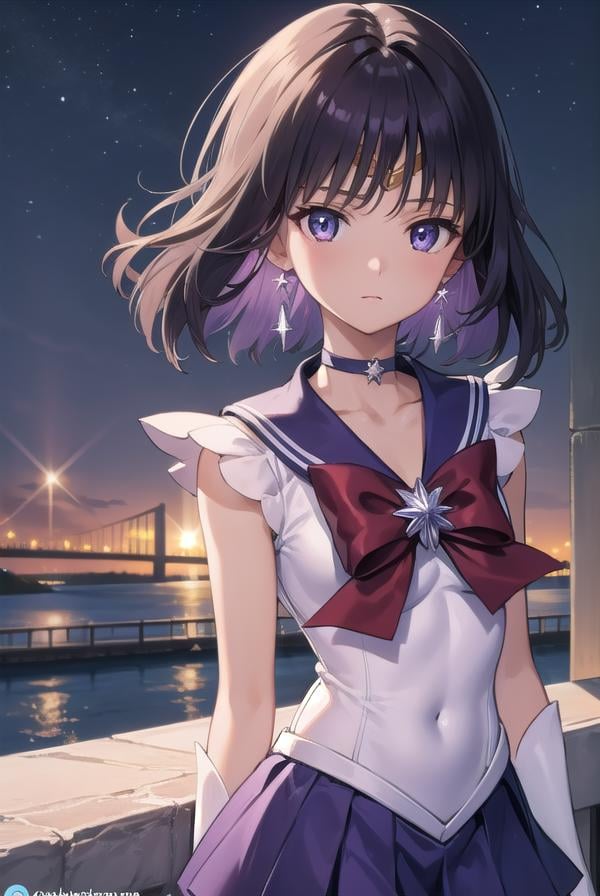 sailorsaturn, <lora:sailorsaturn-lora-nochekaiser:1>,sailor saturn, (purple eyes:1.1), short hair, purple hair, circlet,BREAK brooch, choker, earrings, gloves, jewelry, magical girl, miniskirt, purple sailor collar, sailor collar, sailor senshi uniform, skirt, star choker, white gloves,BREAK outdoors, night, sky, star \(sky\), moon,BREAK looking at viewer, (cowboy shot:1.5),BREAK <lyco:GoodHands-beta2:1>, (masterpiece:1.2), best quality, high resolution, unity 8k wallpaper, (illustration:0.8), (beautiful detailed eyes:1.6), extremely detailed face, perfect lighting, extremely detailed CG, (perfect hands, perfect anatomy),