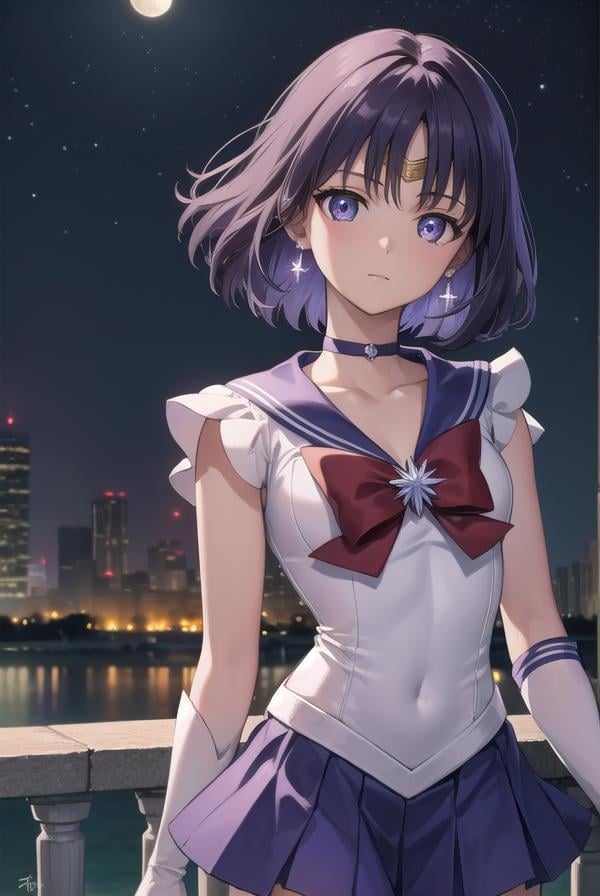 sailorsaturn, <lora:sailorsaturn-lora-nochekaiser:1>,sailor saturn, (purple eyes:1.1), short hair, purple hair, circlet,BREAK brooch, choker, earrings, gloves, jewelry, magical girl, miniskirt, purple sailor collar, sailor collar, sailor senshi uniform, skirt, star choker, white gloves,BREAK outdoors, night, sky, star \(sky\), moon,BREAK looking at viewer, (cowboy shot:1.5),BREAK <lyco:GoodHands-beta2:1>, (masterpiece:1.2), best quality, high resolution, unity 8k wallpaper, (illustration:0.8), (beautiful detailed eyes:1.6), extremely detailed face, perfect lighting, extremely detailed CG, (perfect hands, perfect anatomy),