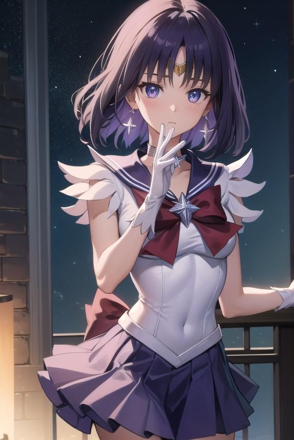 sailorsaturn, <lora:sailorsaturn-lora-nochekaiser:1>,sailor saturn, (purple eyes:1.1), short hair, purple hair, circlet,BREAK brooch, choker, earrings, gloves, jewelry, magical girl, miniskirt, purple sailor collar, sailor collar, sailor senshi uniform, skirt, star choker, white gloves,BREAK outdoors, night, sky, star \(sky\), moon,BREAK looking at viewer, (cowboy shot:1.5),BREAK <lyco:GoodHands-beta2:1>, (masterpiece:1.2), best quality, high resolution, unity 8k wallpaper, (illustration:0.8), (beautiful detailed eyes:1.6), extremely detailed face, perfect lighting, extremely detailed CG, (perfect hands, perfect anatomy),