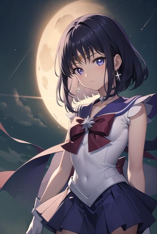 sailorsaturn, <lora:sailorsaturn-lora-nochekaiser:1>,sailor saturn, (purple eyes:1.1), short hair, purple hair, circlet,BREAK brooch, choker, earrings, gloves, jewelry, magical girl, miniskirt, purple sailor collar, sailor collar, sailor senshi uniform, skirt, star choker, white gloves,BREAK outdoors, night, sky, star \(sky\), moon,BREAK looking at viewer, (cowboy shot:1.5),BREAK <lyco:GoodHands-beta2:1>, (masterpiece:1.2), best quality, high resolution, unity 8k wallpaper, (illustration:0.8), (beautiful detailed eyes:1.6), extremely detailed face, perfect lighting, extremely detailed CG, (perfect hands, perfect anatomy),