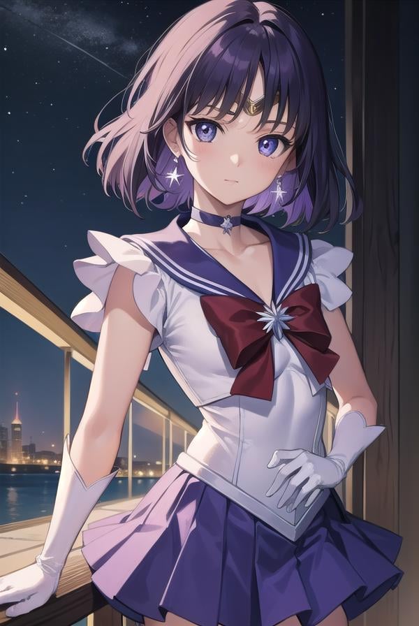 sailorsaturn, <lora:sailorsaturn-lora-nochekaiser:1>,sailor saturn, (purple eyes:1.1), short hair, purple hair, circlet,BREAK brooch, choker, earrings, gloves, jewelry, magical girl, miniskirt, purple sailor collar, sailor collar, sailor senshi uniform, skirt, star choker, white gloves,BREAK outdoors, night, sky, star \(sky\), moon,BREAK looking at viewer, (cowboy shot:1.5),BREAK <lyco:GoodHands-beta2:1>, (masterpiece:1.2), best quality, high resolution, unity 8k wallpaper, (illustration:0.8), (beautiful detailed eyes:1.6), extremely detailed face, perfect lighting, extremely detailed CG, (perfect hands, perfect anatomy),