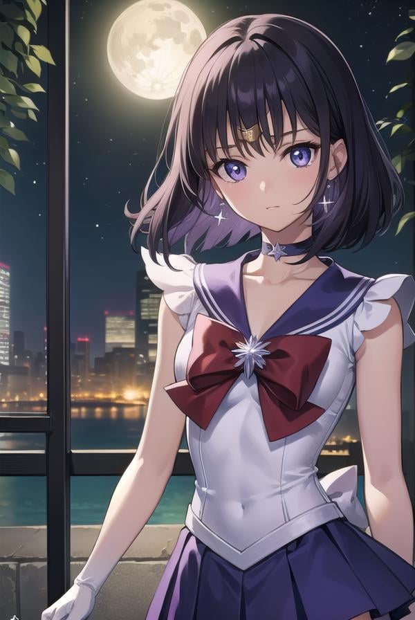 sailorsaturn, <lora:sailorsaturn-lora-nochekaiser:1>,sailor saturn, (purple eyes:1.1), short hair, purple hair, circlet,BREAK brooch, choker, earrings, gloves, jewelry, magical girl, miniskirt, purple sailor collar, sailor collar, sailor senshi uniform, skirt, star choker, white gloves,BREAK outdoors, night, sky, star \(sky\), moon,BREAK looking at viewer, (cowboy shot:1.5),BREAK <lyco:GoodHands-beta2:1>, (masterpiece:1.2), best quality, high resolution, unity 8k wallpaper, (illustration:0.8), (beautiful detailed eyes:1.6), extremely detailed face, perfect lighting, extremely detailed CG, (perfect hands, perfect anatomy),