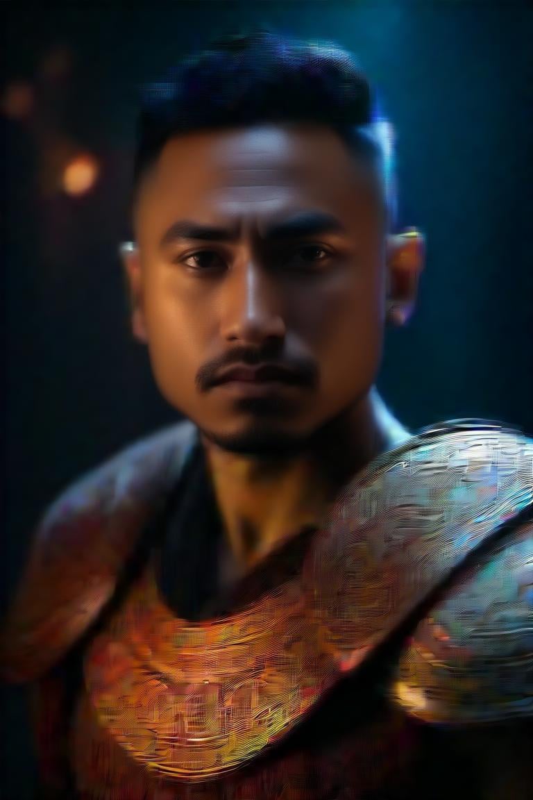 Detailed 8K portrait of syahnk as Māori Juggernaut from path of exile shot on Hasselblad 501c three point lighting Sci-Fi atmosphere,  syahnk,  Syahnk, <lora:EMS-80078-EMS:0.800000>