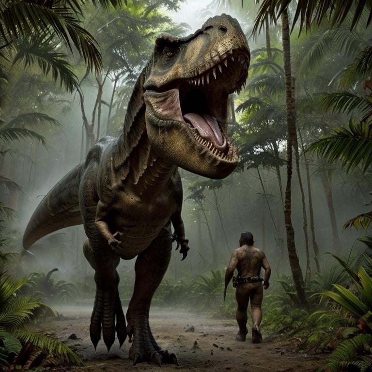 masterpiece, best quality,  <lora:Trex_Dinosaur_Dim32_Anime:0.8>, Trex_Dinosaur, therapod, Jurassic jungle, 