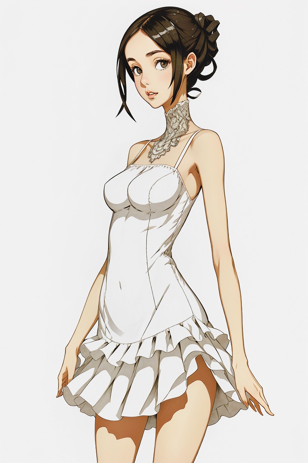 1girl, white,short dress,<lora:MIEGUI:0.8>，simple background,, (((masterpiece,best quality))),((good structure,Good composition,good atomy)), ((clear, original,beautiful)),