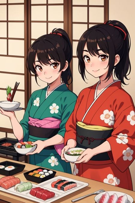 2girls,  multiple girls,  black hair by User 123 on Tensor.Art