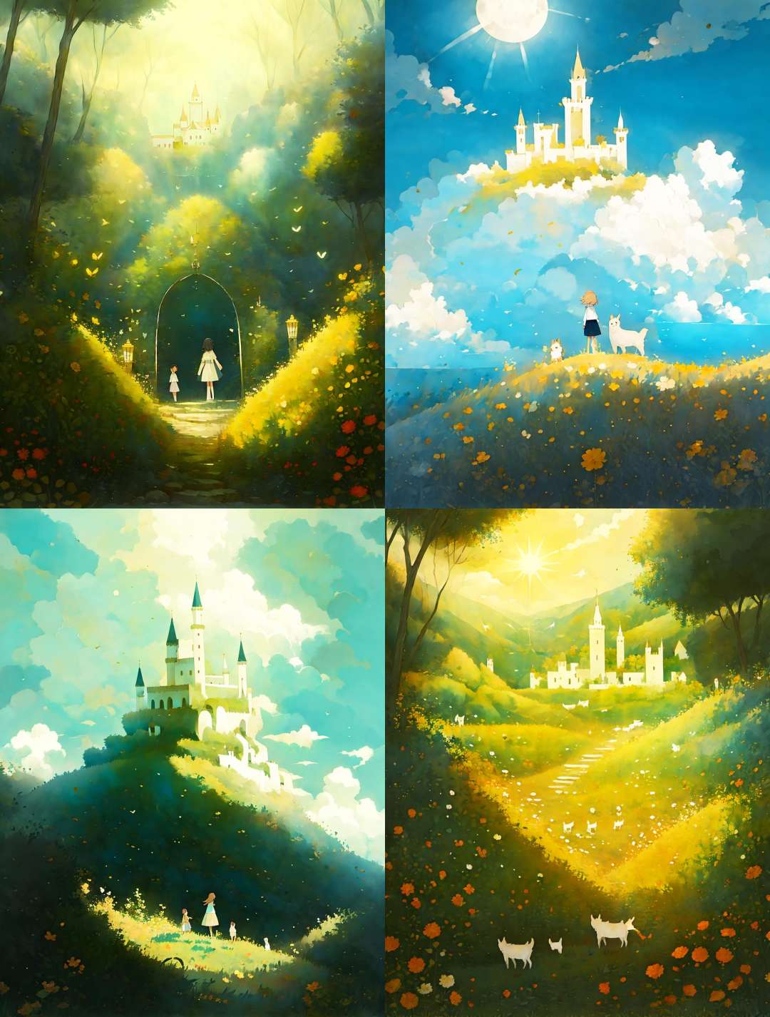 Castle,<lora:childbook_v1:1>,childbook,no people,masterpiece,best quality,The sun shines down,A beautiful scene,A dreamy scene,There are small animals nearby,on the cloud,