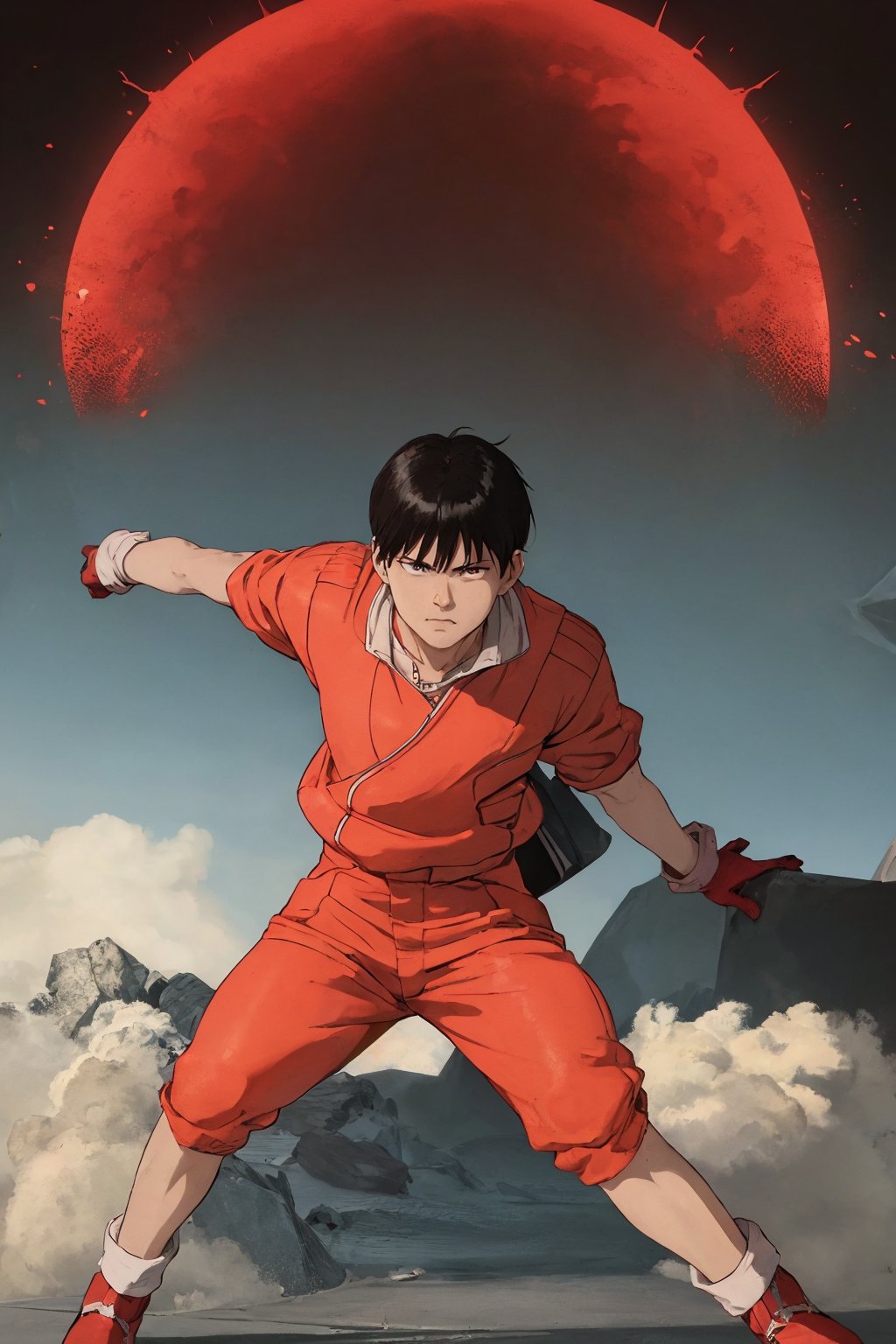 kaneda from akira movie poster , red clothing, gloves, epic scene, anime style, movie scene, 4k, epic