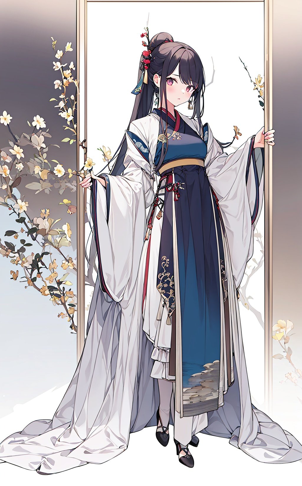 vertical painting,1 girl,Solo,whole body,Hanfu,