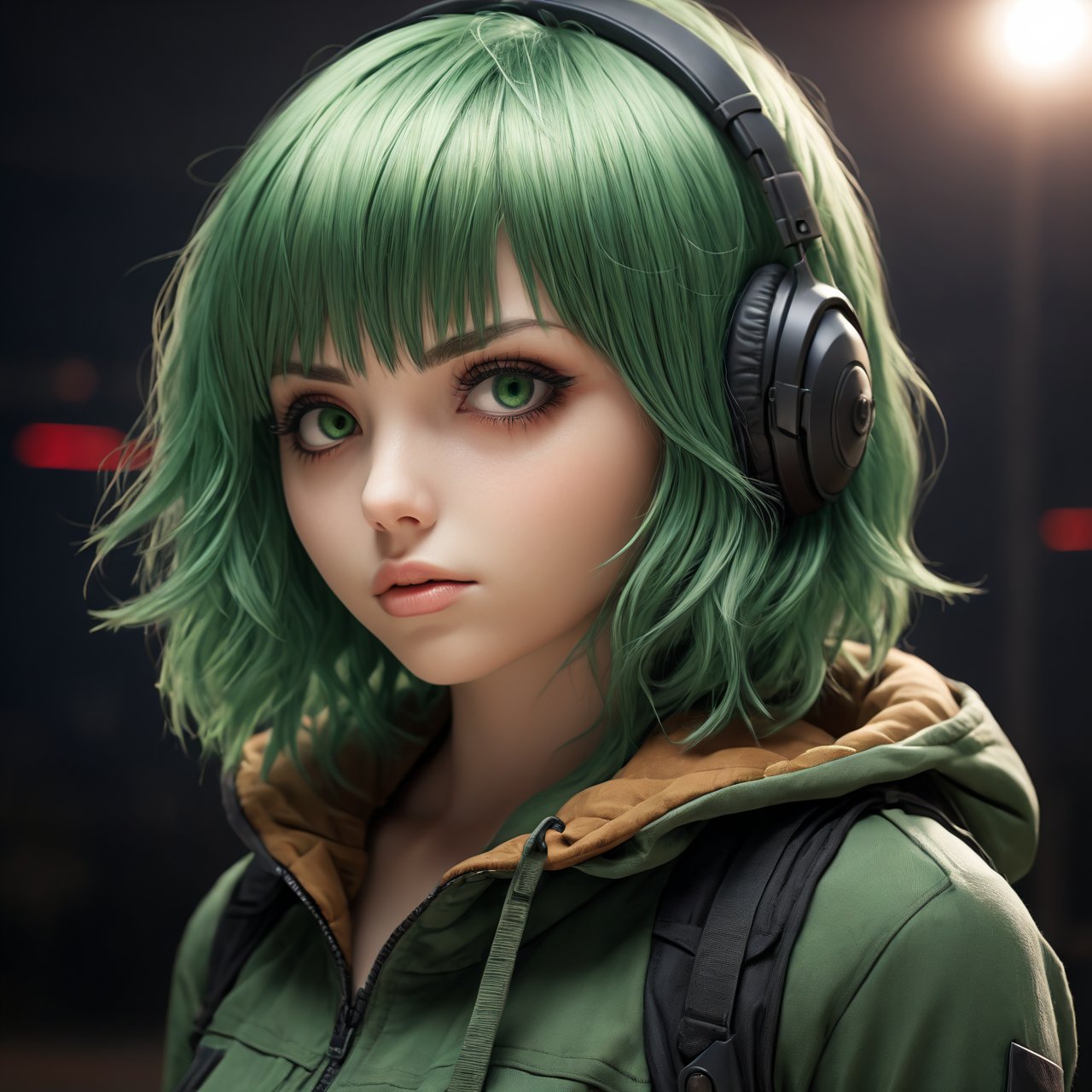 (Raw Photo:1.3) of (Ultra detailed:1.3),(Sad:1.3) <lora:rebela:0.8>, rebela,(((green hair))),very detaild portrait, sad,Highly Detailed