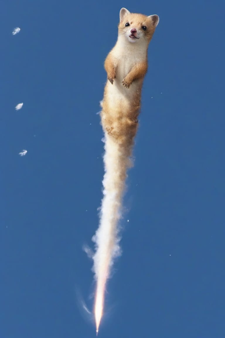 a pine martin merged with a rocket,  rocket exploding into space,  from below,<lora:EMS-83178-EMS:1.000000>