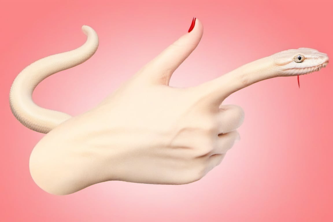 a snake merged with a woman's finger guns,  pink background,  circle gradient background,  red nails,<lora:EMS-83178-EMS:1.000000>