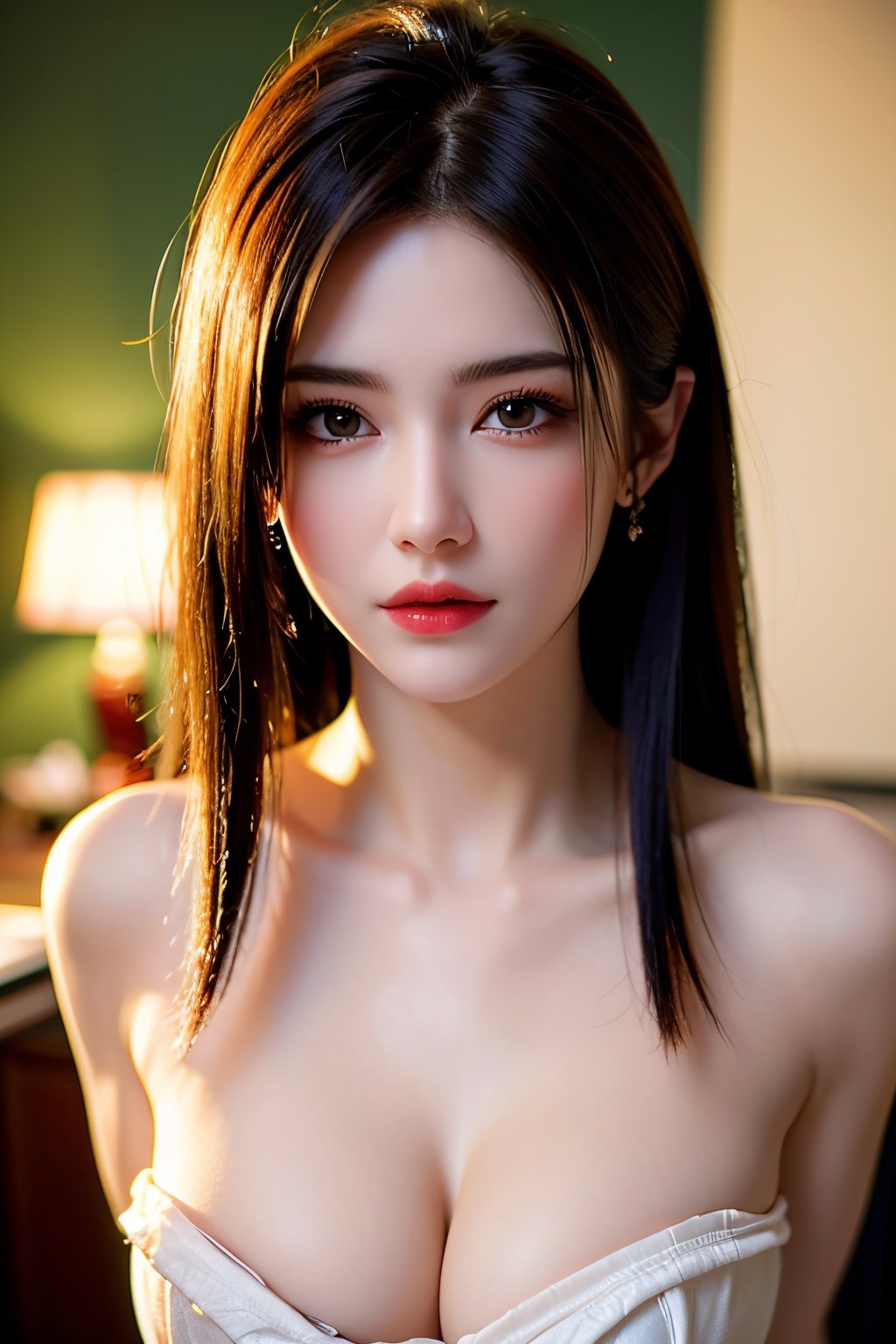  (RAW photo, best quality, masterpiece:1.2),(super realistic, photo-realistic:1.3),ultra-detailed,extremely detailed cg 16k wallpaper,skin gloss,light persona,flawless,clean,professional artwork,famous artwork,perfect face,beautiful face,movie grade texture,Cinematic Lighting,(crystalstexture skin:1.2),(extremely delicate and beautiful),1girl,white_hair,upper body,solo,jyy-hd,(breasts,medium_breasts,cleavage:1.2 ),looking at viewer,(pov:1.2), jyy-hd,ylhd, mds-hd