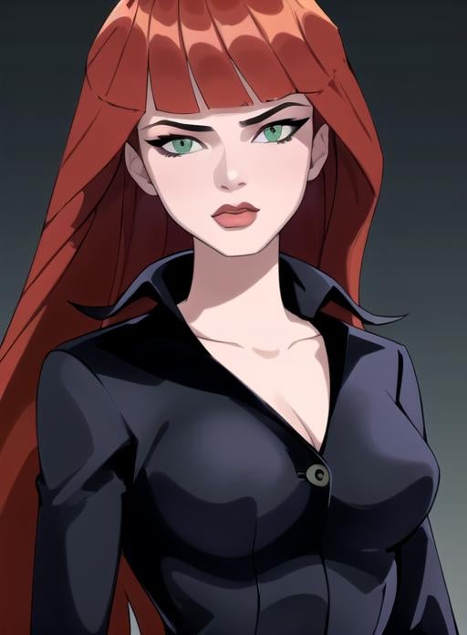 best quality, (masterpiece),(ultra-detailed), (high quality), (high resolution), <lora:blackwidow:0.7>,blackwidow, long hair, red hair, green eyes, makeup, lipstick, 