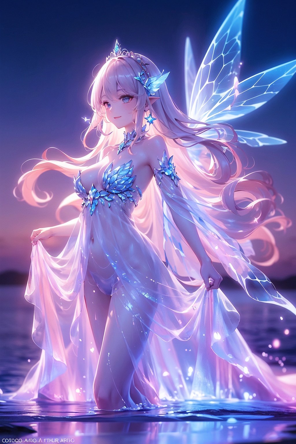  Best quality,8k,cg,
a woman in a blue dress standing in water with a star in her hand, ethereal essence, astral fairy, ethereal anime, astral ethereal, beautiful celestial mage, luminous water elemental, ethereal fantasy, ethereal!!!, water fairy, flowing magical robe, ethereal!!!!!!!, white glowing aura, ethereal beauty, a stunning young ethereal figure, anime fantasy illustration, ethereal aura