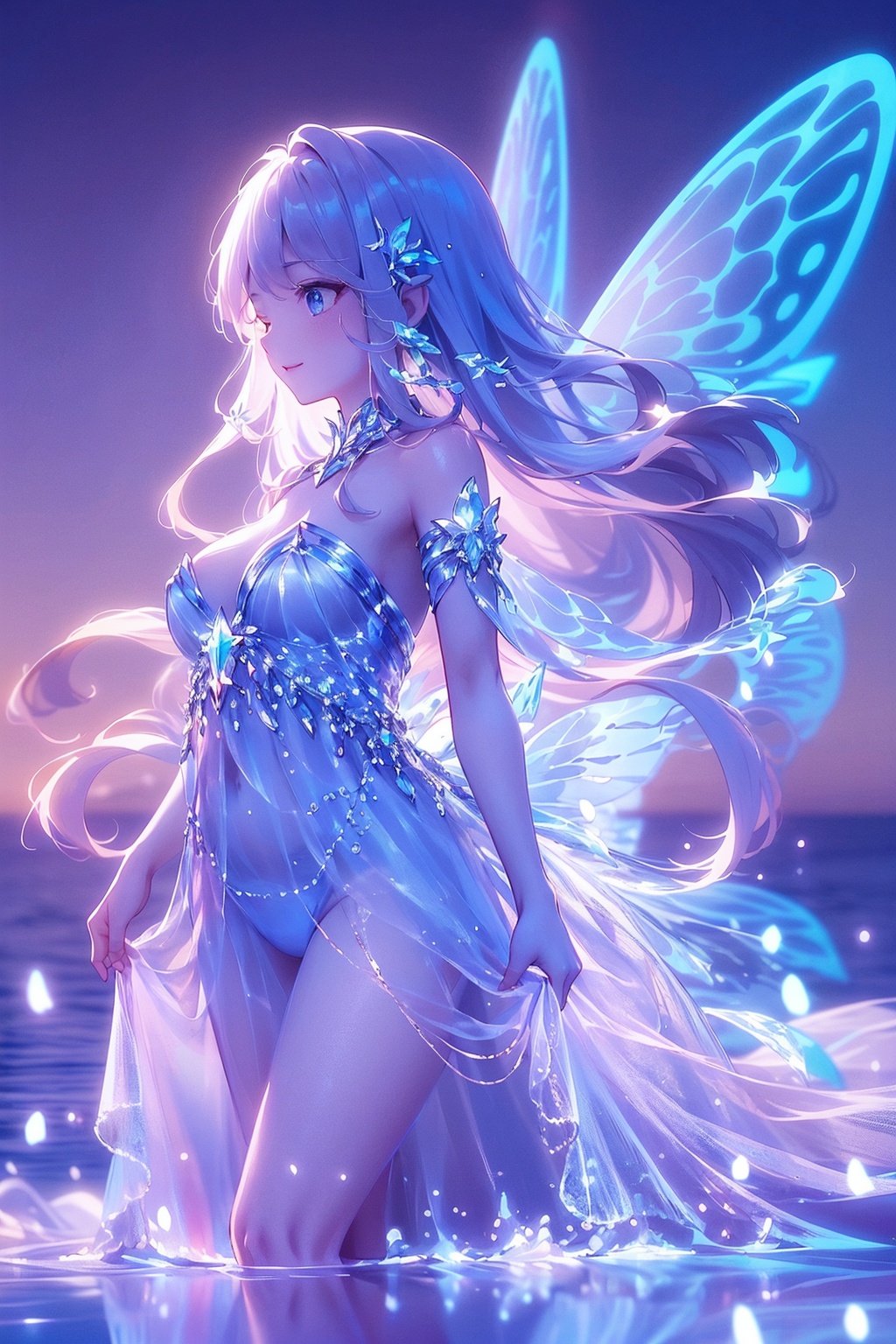  Best quality,8k,cg,
a woman in a blue dress standing in water with a star in her hand, ethereal essence, astral fairy, ethereal anime, astral ethereal, beautiful celestial mage, luminous water elemental, ethereal fantasy, ethereal!!!, water fairy, flowing magical robe, ethereal!!!!!!!, white glowing aura, ethereal beauty, a stunning young ethereal figure, anime fantasy illustration, ethereal aura