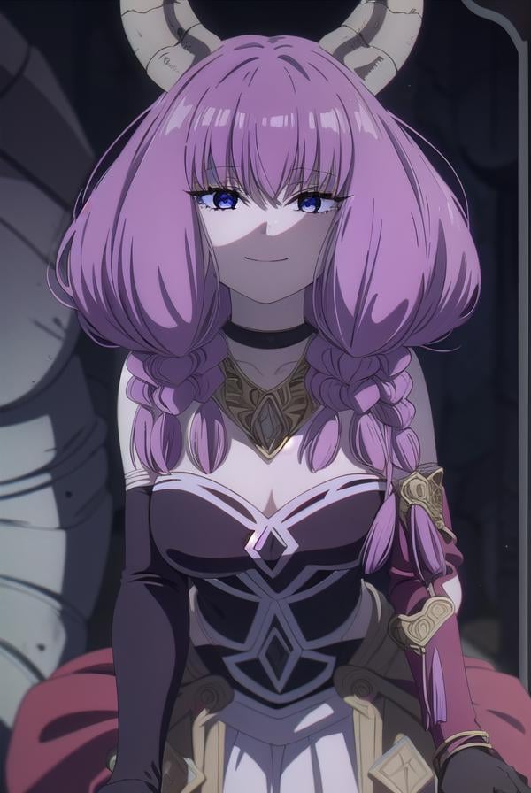 aura the guillotine, <lora:aura the guillotine s1-lora-nochekaiser:1>,aura the guillotine, long hair, (purple eyes:1.1), purple hair, braid, horns, twin braids, smile,skirt, thighhighs, gloves, choker, black gloves, elbow gloves, magical girl,BREAK outdoors, park, sun, sky, cloud,BREAK looking at viewer,BREAK <lyco:GoodHands-beta2:1>, (masterpiece:1.2), best quality, high resolution, unity 8k wallpaper, (illustration:0.8), (beautiful detailed eyes:1.6), extremely detailed face, perfect lighting, extremely detailed CG, (perfect hands, perfect anatomy),