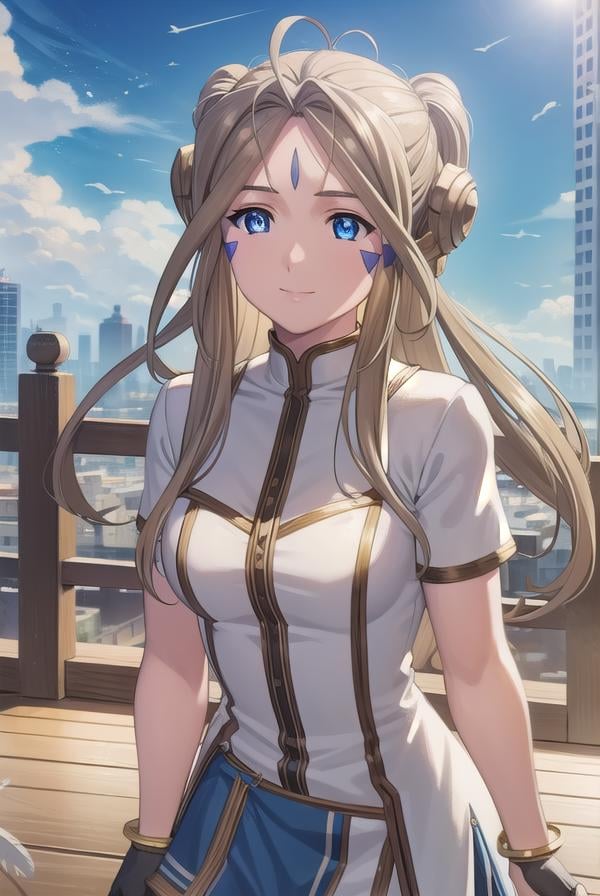 belldandy, <lora:belldandy s2-lora-nochekaiser:1>, belldandy, long hair, blue eyes, brown hair, facial mark, forehead mark, mature female, smile,BREAK gloves, wings, choker, fingerless gloves, bracelet, ring, feathers, angel wings, BREAK outdoor, city, sky, sun, clouds,BREAK looking at viewer, (cowboy shot:1.5),BREAK <lyco:GoodHands-beta2:1>, (masterpiece:1.2), best quality, high resolution, unity 8k wallpaper, (illustration:0.8), (beautiful detailed eyes:1.6), extremely detailed face, perfect lighting, extremely detailed CG, (perfect hands, perfect anatomy),