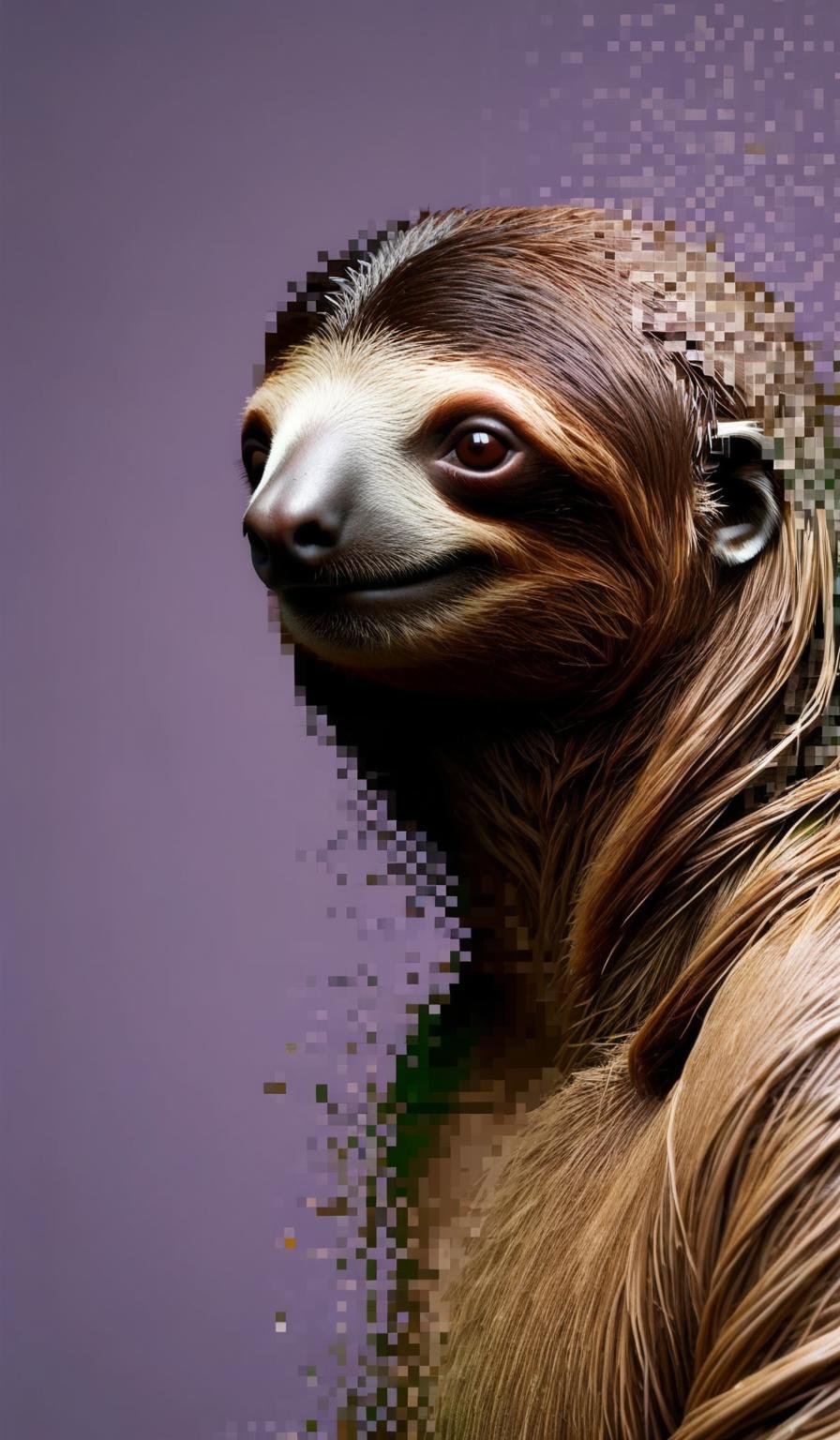 <lora:aether_pixel_test1_231031_SDXL_LoRA_1e-6_128_dim_73_epochs_epoch_70:1> a sloth dissolving into pixels