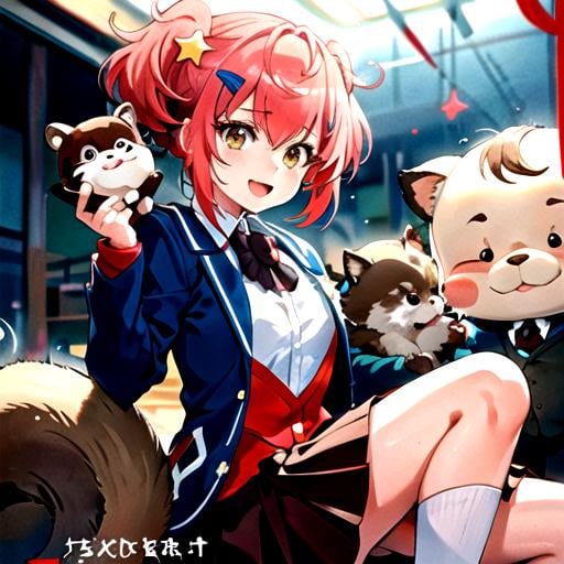 . :d,  animal on shoulder,  blue jacket by Ttan on Tensor.Art