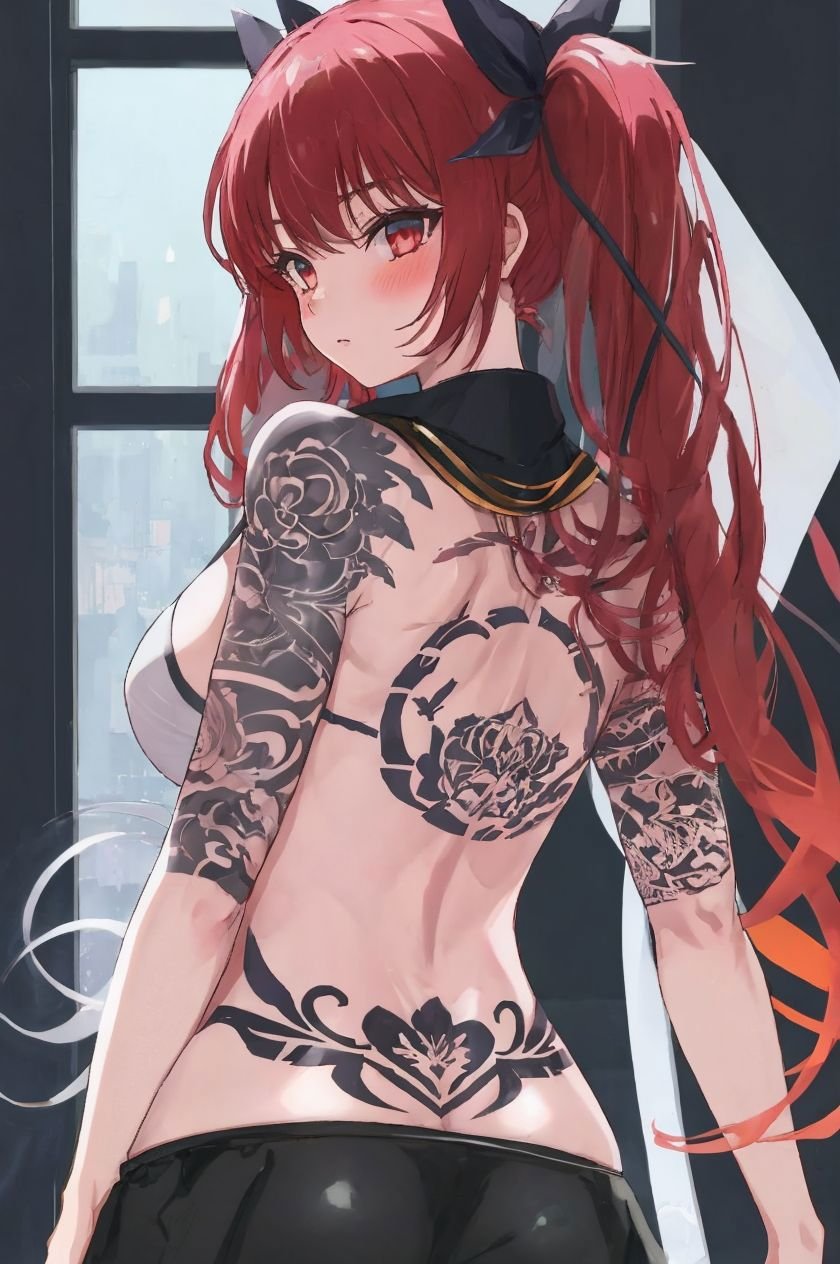 1 girl,  back tattoo by Ttan on Tensor.Art