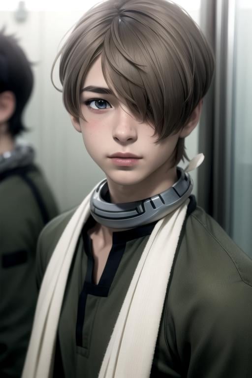 masterpiece, best quality, game cg, 1boy, solo, male focus, looking at viewer, , depth of field, anime coloring, realistic, <lora:you_takami:0.86>, you_takami, taupe hair, grey eyes, hair over one eye, short hair, , , ,