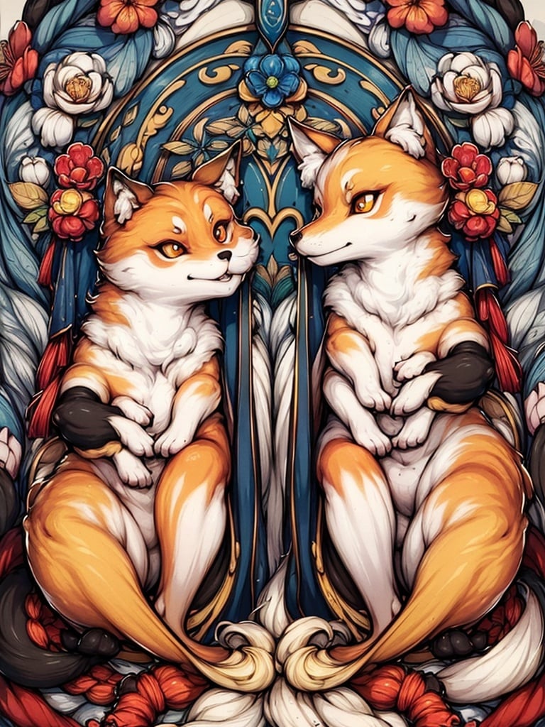 masterpiece,best quality,HDR,8K,guochao,say,symmetry,fox,<lora:20231102-1698870060263-0006:0.6>,((kitsune)),