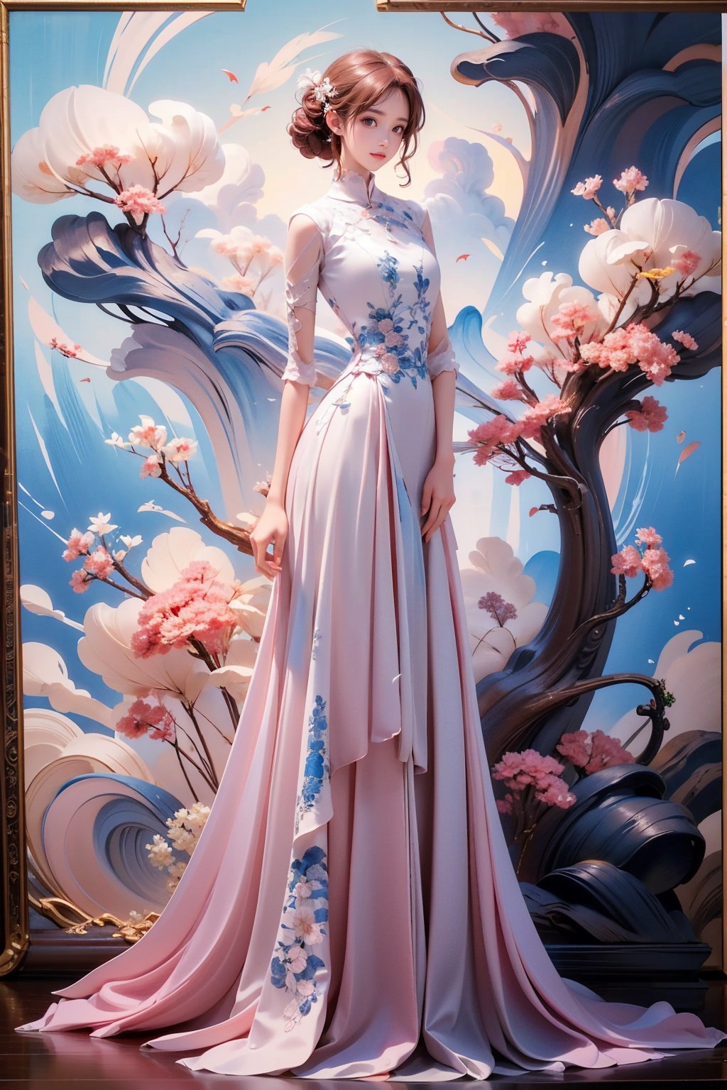 1girl,Lip Pink  china_dress,nature,colorful,dynamic posture,<lora:艺术摄影魅力青蓝:1>,, ,(masterpiece:1.2),(best quality:1.2),Highly detailed,ultra-fine painting,sharp focus,extreme detail description,studio soft light,Vivid Colors,super detailed shadow,