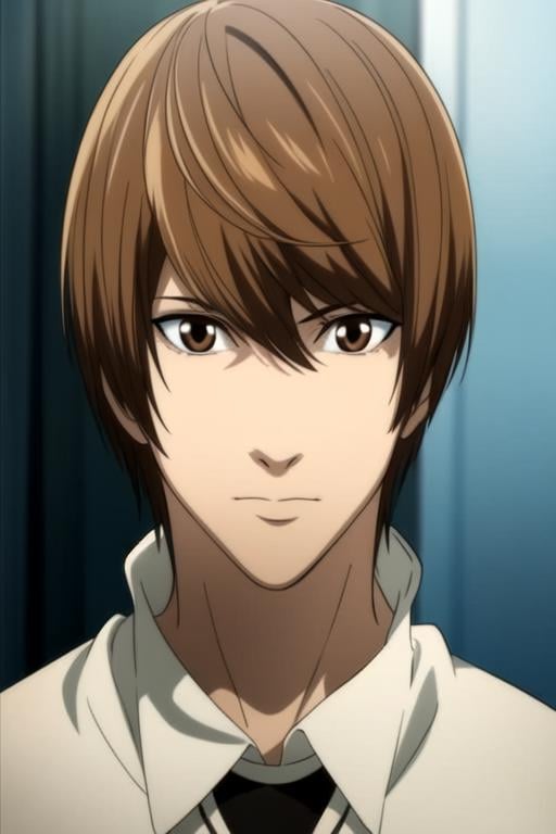 masterpiece, best quality, , 1boy, solo, male focus, looking at viewer, upper body, , anime coloring, , <lora:light_yagami:0.74>, light_yagami, brown hair, brown eyes