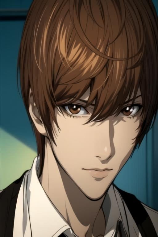 masterpiece, best quality, photorealistic, 1boy, solo, male focus, looking at viewer, upper body, , anime coloring, , <lora:light_yagami:0.88>, light_yagami, brown hair, brown eyes, , shipyard,