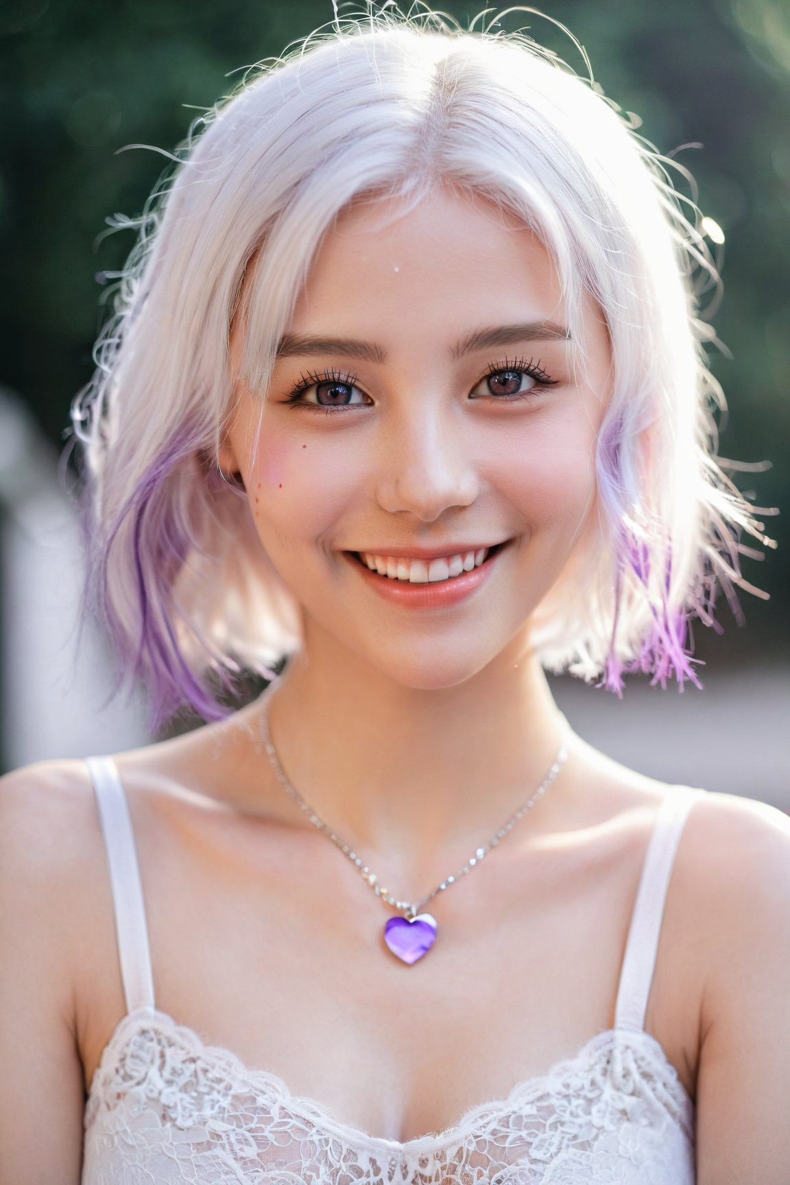 1girl,  heart-shaped pupils,  fingernails,  white hair,  purple eyes,  (blush:1.1),  choker,  upper body,  trembling,  sweat,  sweatdrop,  heart,  (medium breasts:0.6),  love,  heart,  crop top,  happy,  smile,  lace,  bokeh,  (freckles:0.8),  natural skin texture, black and white portrait,<lora:EMS-89317-EMS:0.800000>