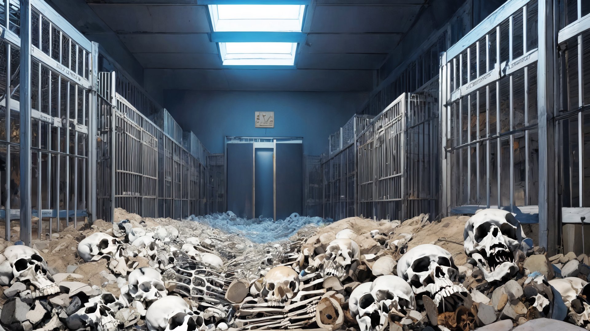 A technology prison with piles of bones,