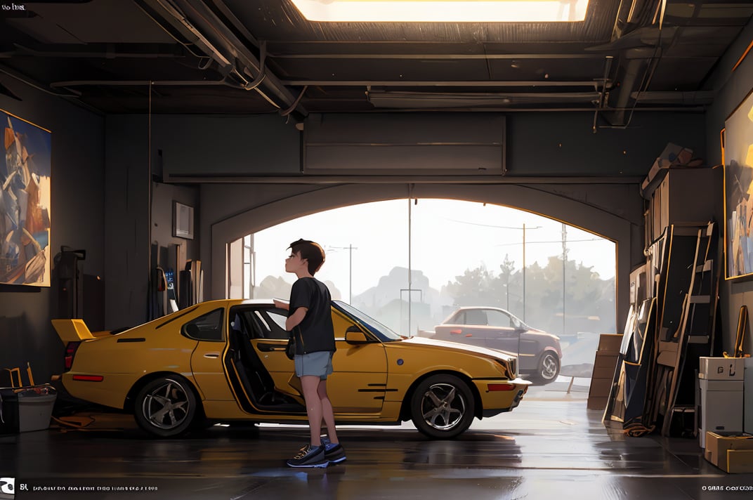 masterpiece, best quality, highly detailed background, perfect lighting, Cute brunette works as a car mechanic, short shorts, shirt, big elastic hips, looks under the hood, professional photo, side view, bent over, (Extremely Detailed Oil Painting:1.2), glow effects, godrays, Hand drawn, render, 8k, octane render, cinema 4d, blender, dark, atmospheric 4k ultra detailed, cinematic sensual, Sharp focus, humorous illustration, big depth of field, Masterpiece, colors, 3d octane render, 4k, concept art, trending on artstation, hyperrealistic, Vivid colors, extremely detailed CG unity 8k wallpaper, trending on ArtStation, trending on CGSociety, Intricate, High Detail, dramatic