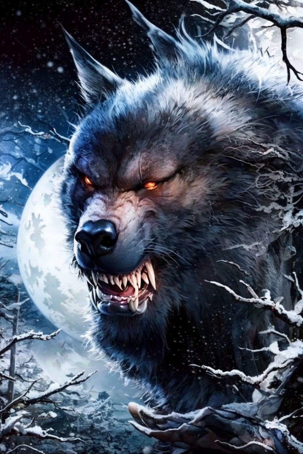 werewolf, hinding in the woods, dark grim night, full moon <lora:werewolf_v1.0:1>  <lora:epiNoiseoffset_v2:1>