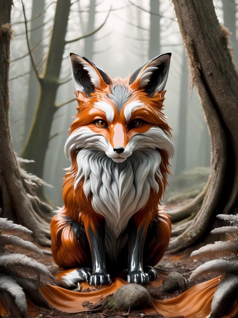 ral-chrome, fox, with brown orange and white fur, in mystical forest <lora:ral-chrome-sdxl:1>