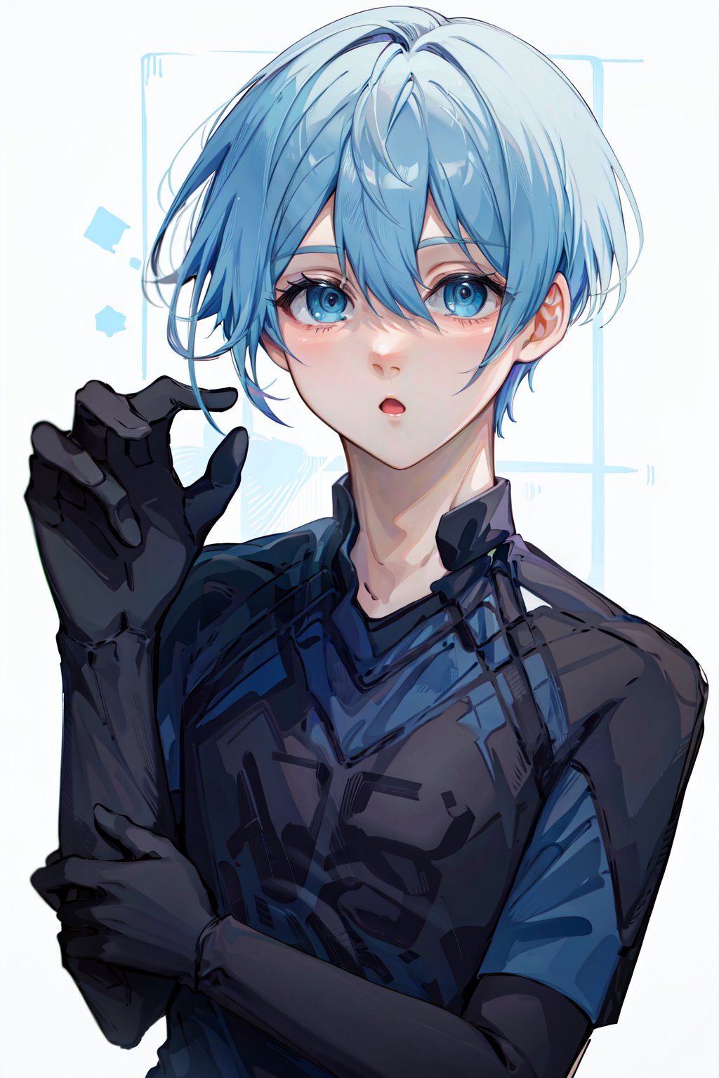 (masterpiece, best quality, high quality, highres, ultra-detailed:1.1),  <lora:bluelock_hioriv1a-000009:1>, hiori_bl, 1boy, male focus, solo, blue sportswear, black gloves, ;o, short sleeves