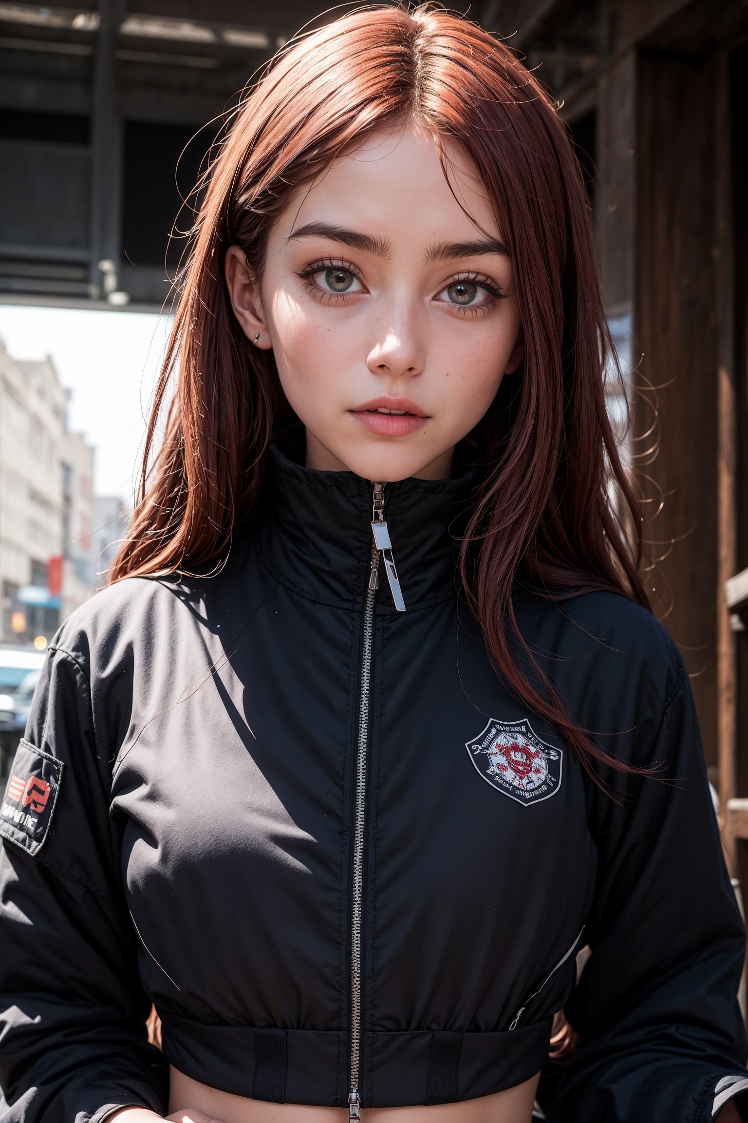 1girl,AgoonGirl ,urban techwear,Detailedface,outfit,Detailedeyes, red hair,AgoonGirl