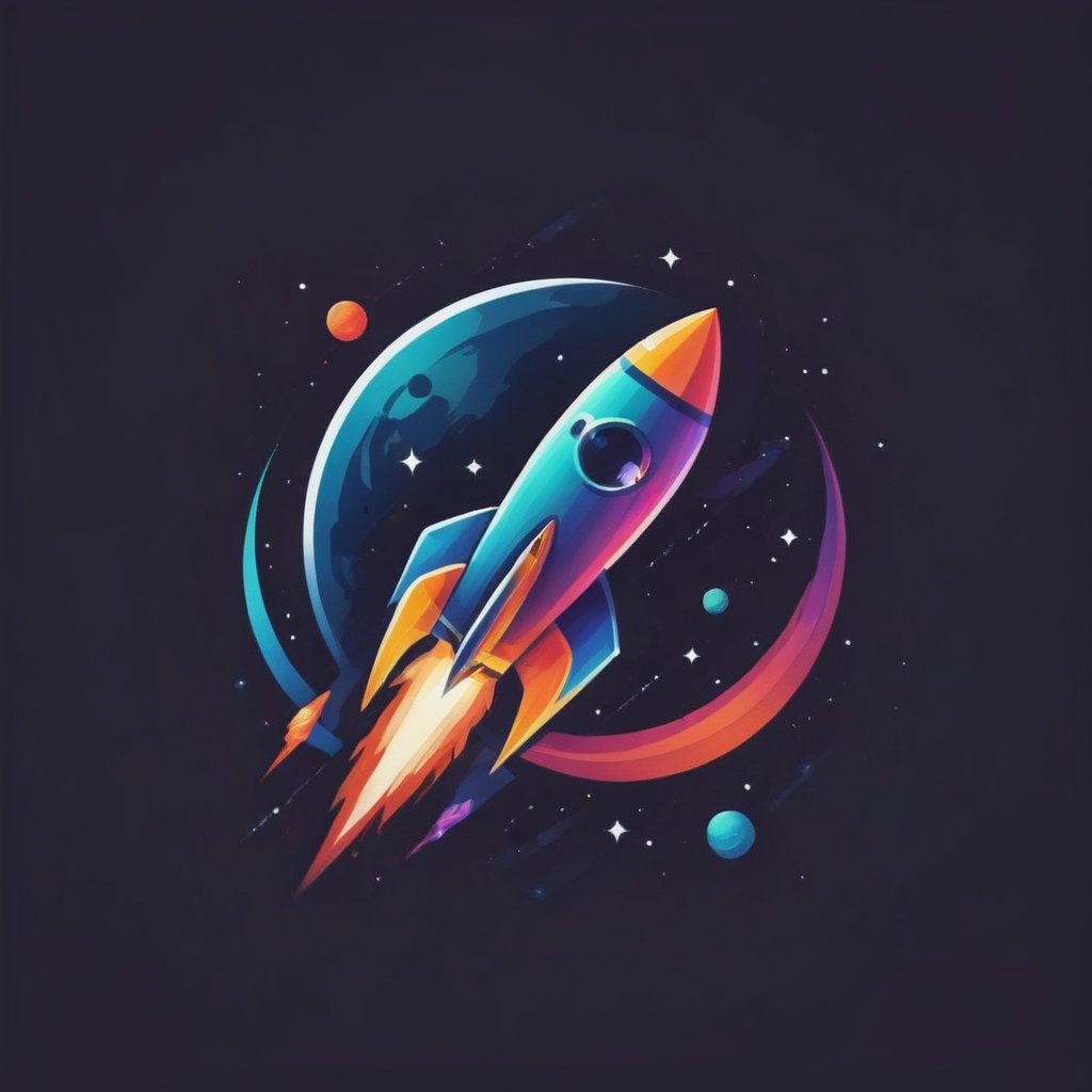 A logo for a space travel company, launching rocket, space-themed, vivid colors,LOGO