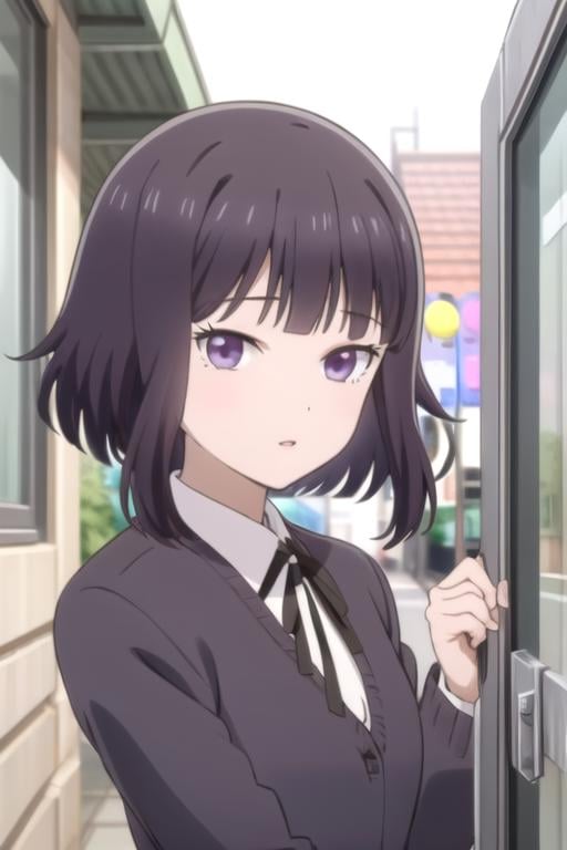 (((pixel-perfect, detail-perfect))), solo, 1girl, <lora:majo-jknomuda-01:0.8>, kisui kujou, school uniform, looking at viewer, parted lips