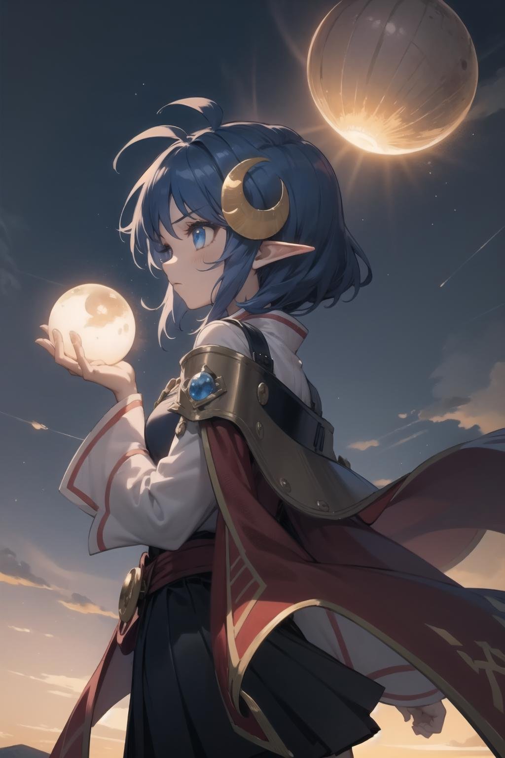 rena,  crescent hair ornament,  red cape by Ttan on Tensor.Art